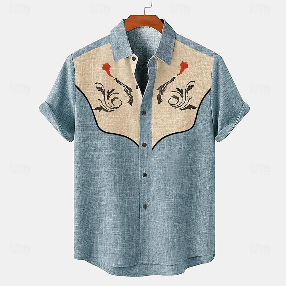 Voor heren Overhemd linnen overhemd retro-overhemden Vintage overhemd Etnisch shirt Bloemig Buiten Werk blauw Oranje Grijs Korte mouw Strijkijzer Zomer Lente Kleding 2025 - $24.99 –P5