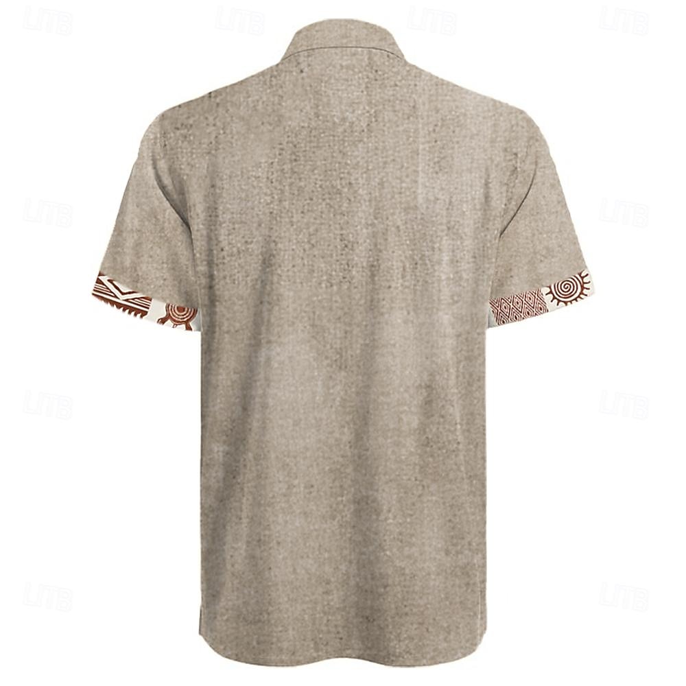 Voor heren Etnisch Overhemd Overhemd met knopen Korte mouw Casual Tribal Vakantie Dagelijks Zomer Lente opa kraag Band Kraag Knop Afdrukken Groen Khaki Abrikoos Beige 2026 - $23.99 –P2