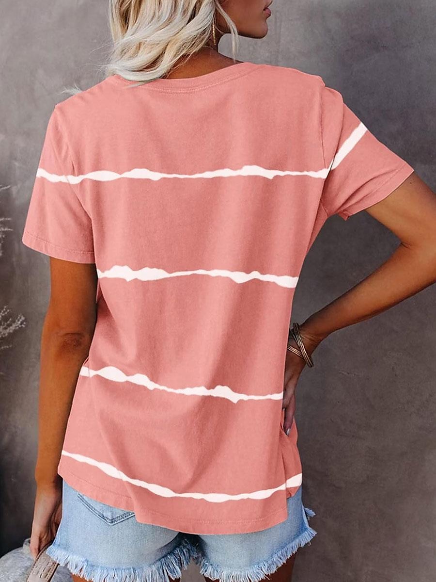 t-shirt femme décontracté imprimé manches courtes hauts réguliers col en V quotidien noir rose bleu été de 2025 ? $19.99 –P2