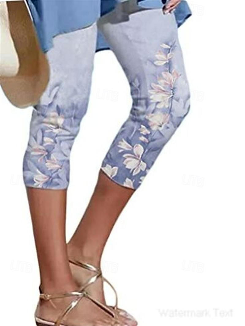 Women's Capri shorts Casual Daily Calf-Length Heart Floral Print Breathability Comfortable Inelastic Weekend Black 2# Black Blue Green Summer Regular Fit 2025 - $13.99 –P4
