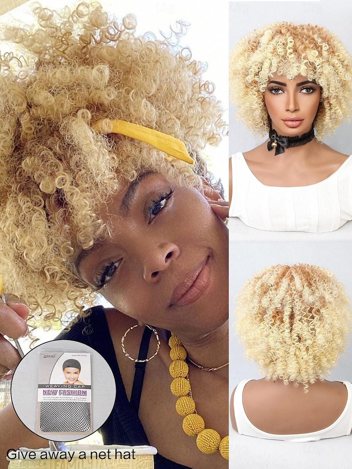 Synthetic Wig Water Wave Bob Neat Bang Wig 12 inch Light golden Synthetic Hair Women's Blonde Multi-color 2025 - $24.99 –P1