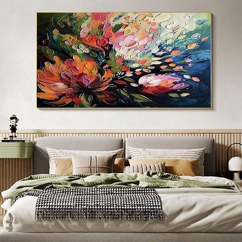 Blumenölgemälde auf Leinwand handgemachtes abstraktes buntes Blumengemälde 3D strukturiertes Blumengemälde Wanddekoration individuelles Gemälde minimalistisches Kunstwerk für Wohnzimmer Dekor 2025 - $125.99 –P6