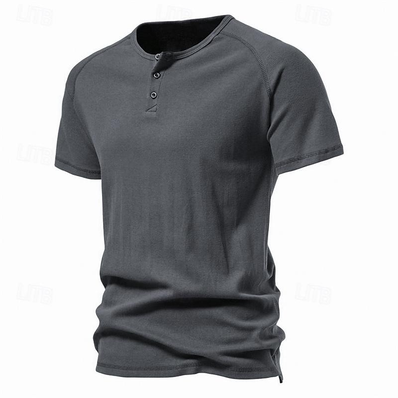 Pánské Tričko s knoflíkem Tričko Tričko Henley Trička Krátký rukáv Henley Jaro léto Bez vzoru Pit Strip Módní Designové Základní Dovolená ulice Jdeme ven Černá Bílá Námořnická modř Top tričko pro muže 2025 - $20.99 –P14