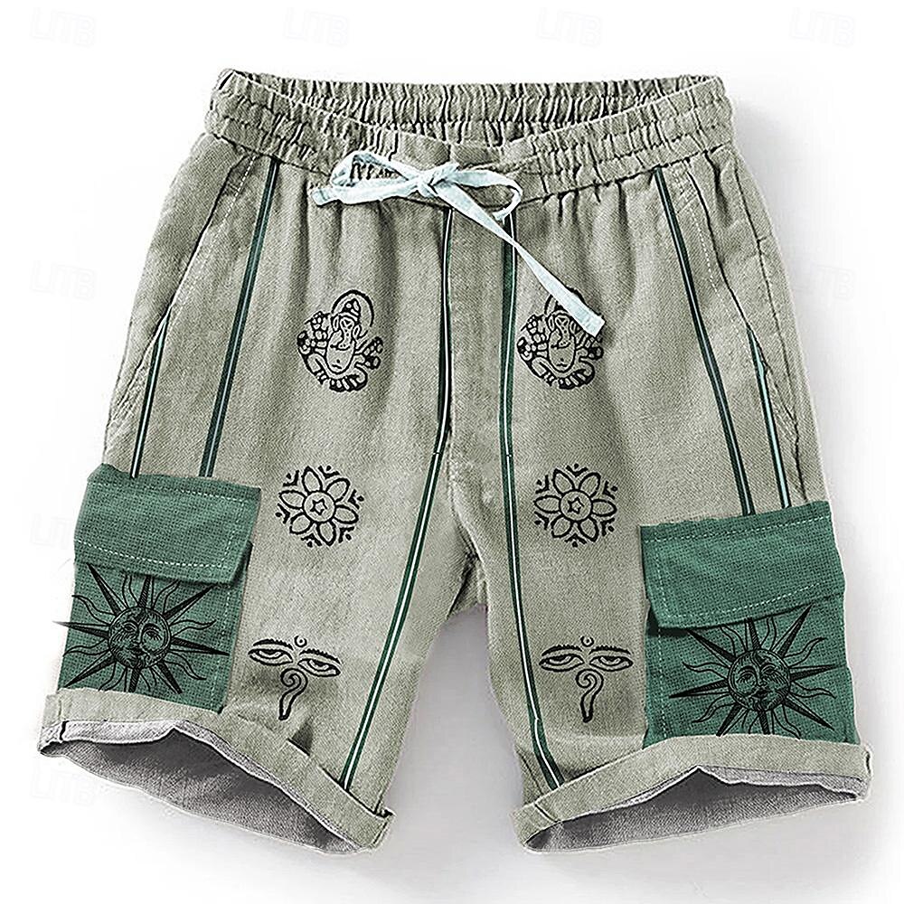 Men's Sun 3D Print Shorts Summer Shorts Casual Shorts Mid Waist Designer Ethnic Style Retro Vintage Casual Daily Holiday Pocket Drawstring Elastic Waist Designer Clothing Apparel 2025 - $23.99 –P4