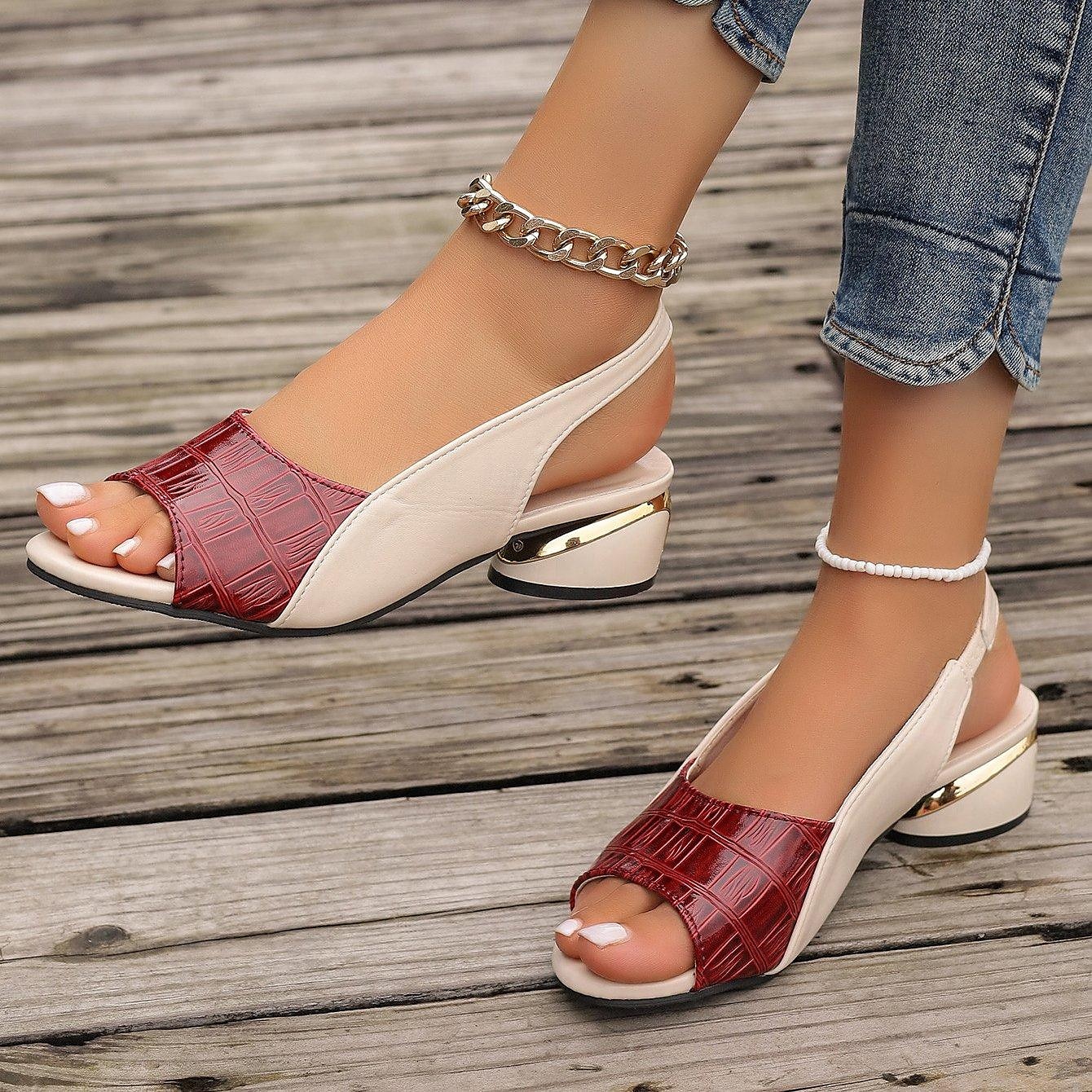 Women's Green and Beige Open-Toe Slingback Sandals – Crocodile Pattern Design with Gold Heel Accents for Casual and Elegant Summer Outfits 2025 - $32.99 –P3