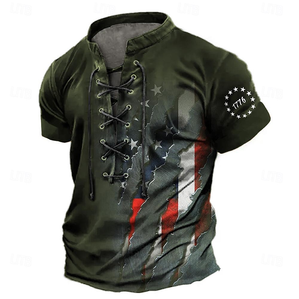 4. Juli 2026 250. Gedenktag Herren Patriotische Patriot 3D Druck US Flagge Veteran Schnürsenkel Kurzarm T-Shirt Lässig Sport 2026 - $22.99 –P5
