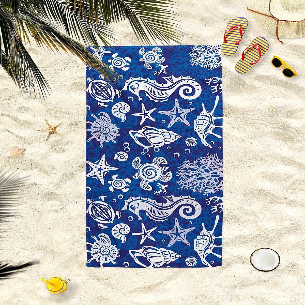 Ocean Series Seahorse Coral Print 100% Micro Fiber Beach Towel Oversized Soft and Quick-Dry, Absorbent, Soft, Versatile for Travel, Bath and Pool 2025 - $18.49 –P7
