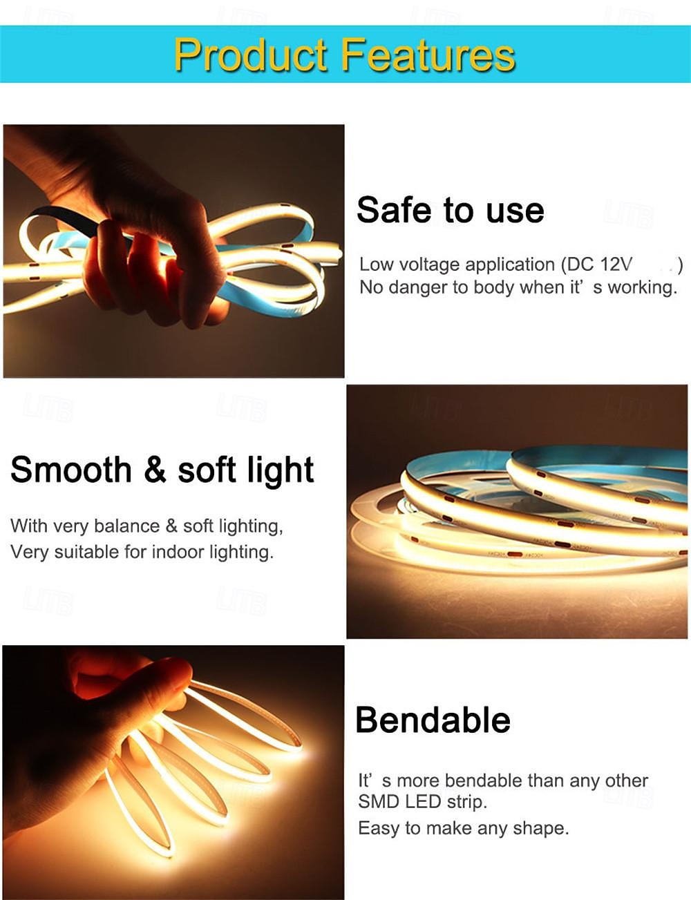 COB LED Strip Lights DC 12V 320 Diodes COB Flexible LED Bar Tape Ribbon Linear for Room Decor 1m/2m/3m/4m/5m 2025 - $9.99 –P1