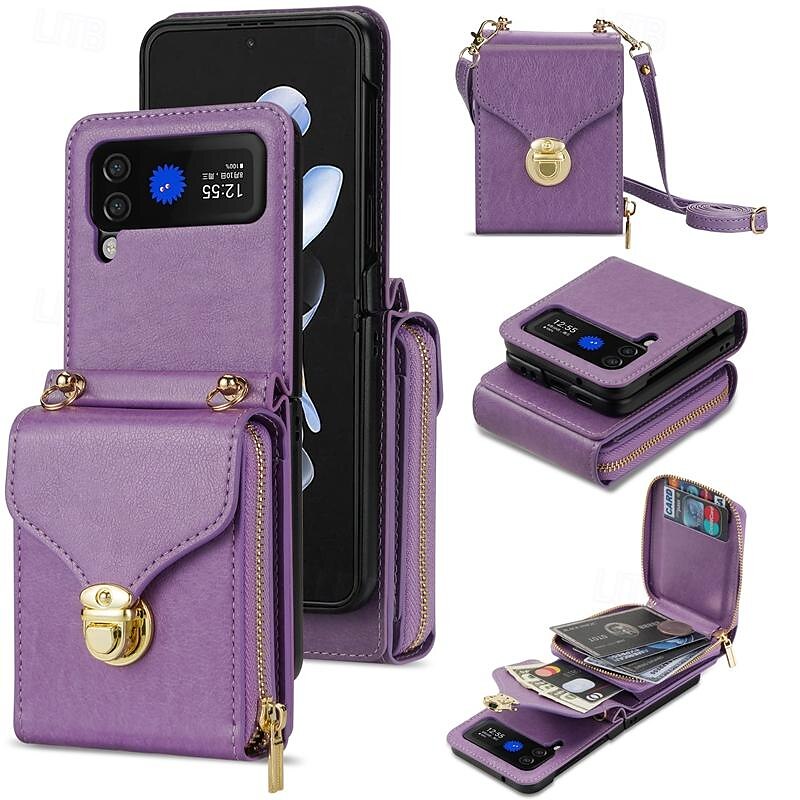 telefone Capinha Para Samsung Galaxy Z Virar 6 Z Flip 5 Z Flip 4 Z Flip 3 Capa traseira Capa articulada Zíper com cordão Slot para cartão Retro PC Couro PU de 2025 por $24.99 –P13