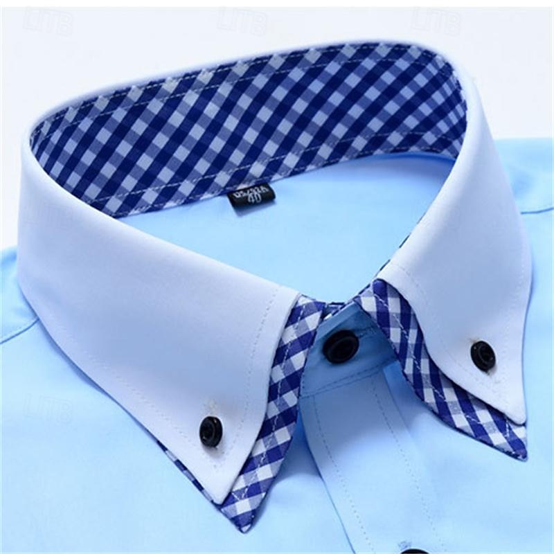 Herr Skjorta Button Down skjorta Rutig Bröllop Utomhus Blå Himmelsblå Kortärmad Nedvikt Sommar Vår Kläder 2025 - $22.99 –P2