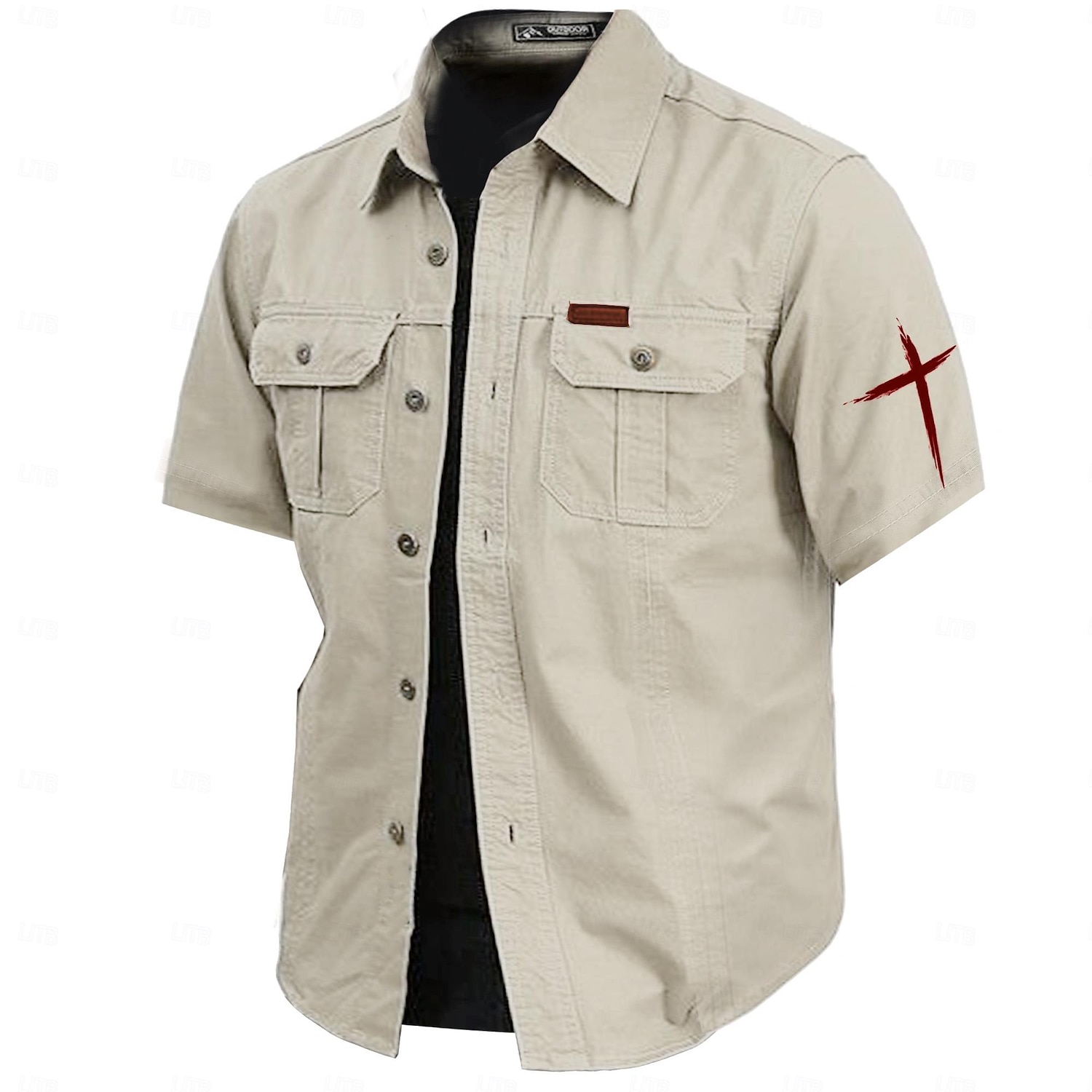 Homens Cruz Camisas de trabalho camisa ocidental Camisa de carga Manga Curta Casual Tático Desportos e Ar livre Para Noite Verão Primavera Aberto para a Lateral Imprimir Verde Tropa Cáqui Azul Escuro de 2026 por $27.99 –P5