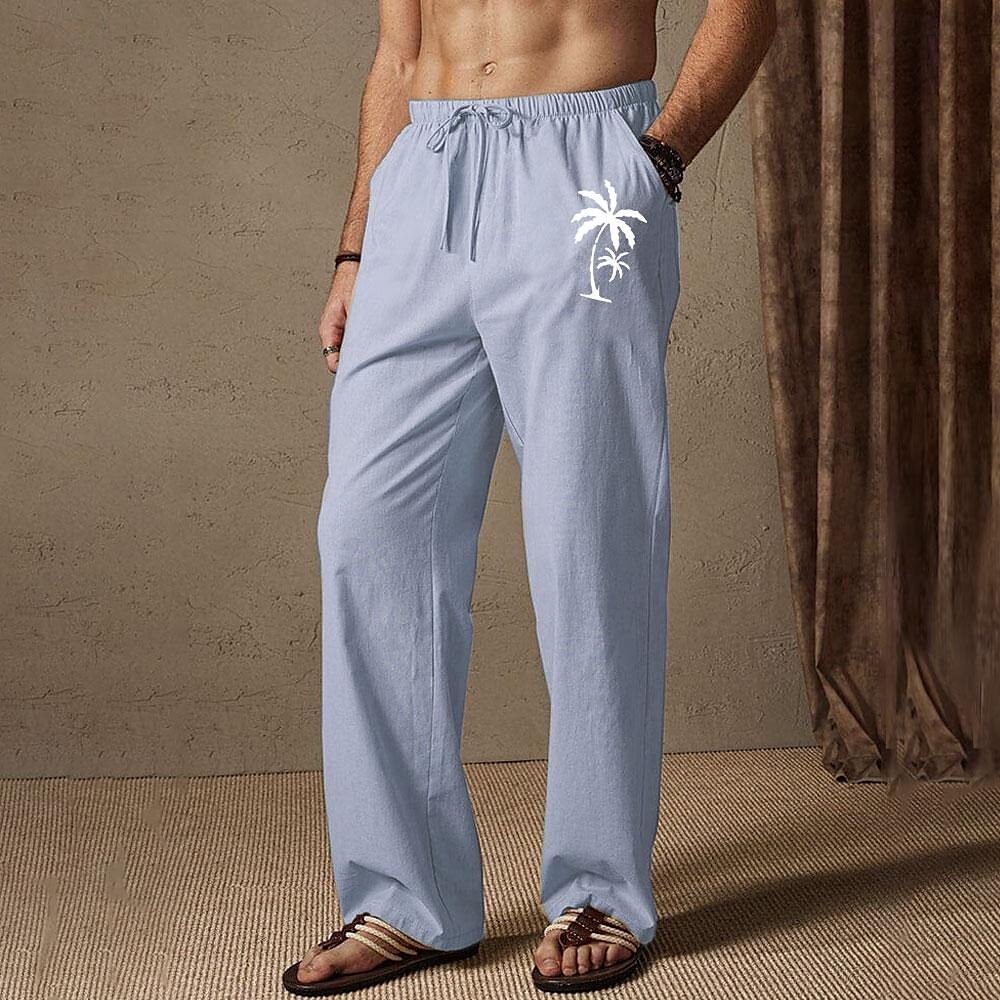 Men's Summer Pants Elastic Waist Tree Coconut Tree Comfort Full Length Outdoor Streetwear Vacation Hawaiian White Blue Micro-elastic 2025 - $25.99 –P4