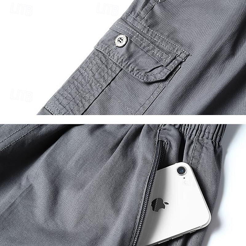 Men's Cargo Shorts Shorts Hiking Shorts Elastic Waist Multi Pocket Plain Wearable Short Outdoor Daily Camping & Hiking Fashion Classic Black Army Green 2025 - $17.99 –P12
