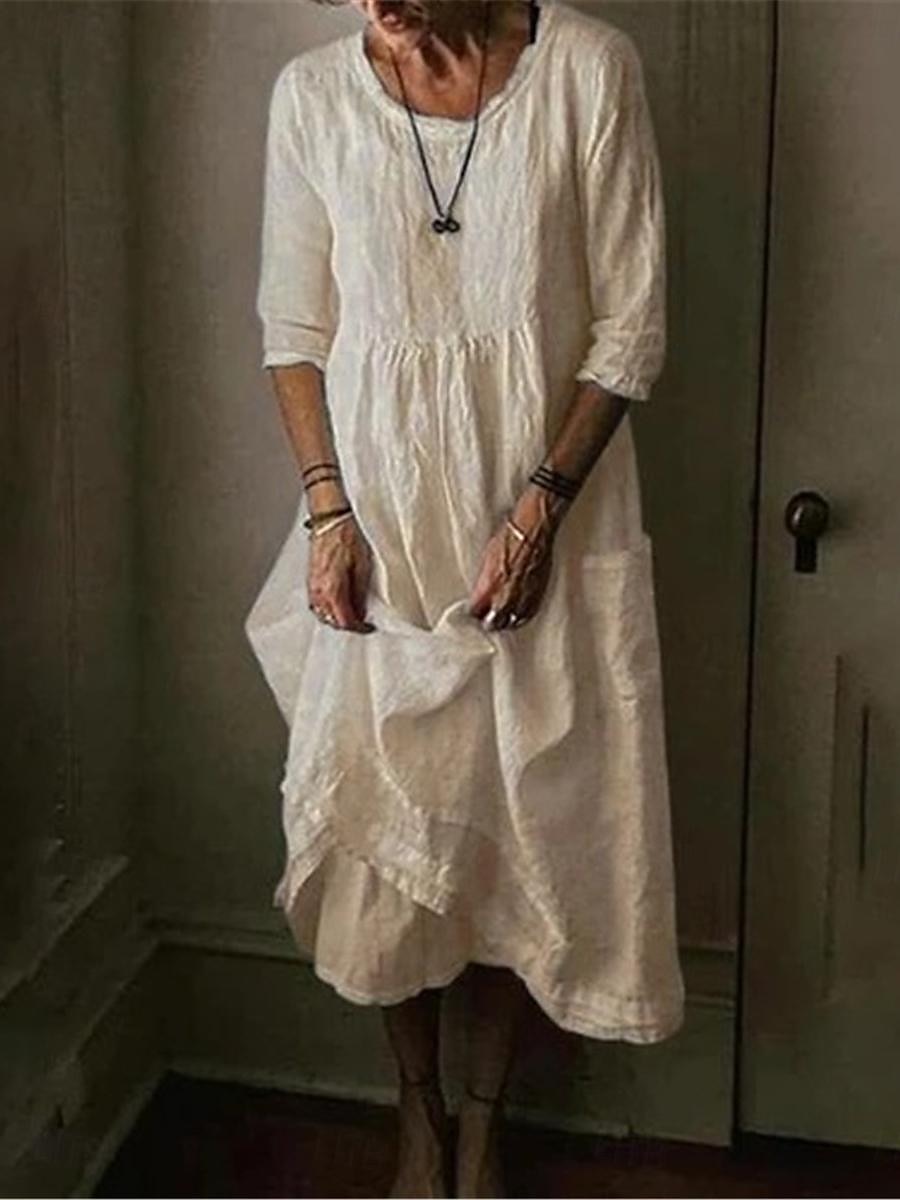 Dames Zwart blauw Groen Zomer Lente Halflange jurk Linnen-geïnspireerde jurken Casual jurk Katoenen linnen jurk Basic Modern Dagelijks Weekend Ruim Passend Effen Strakke ronde hals 2025 - $32.99 –P1
