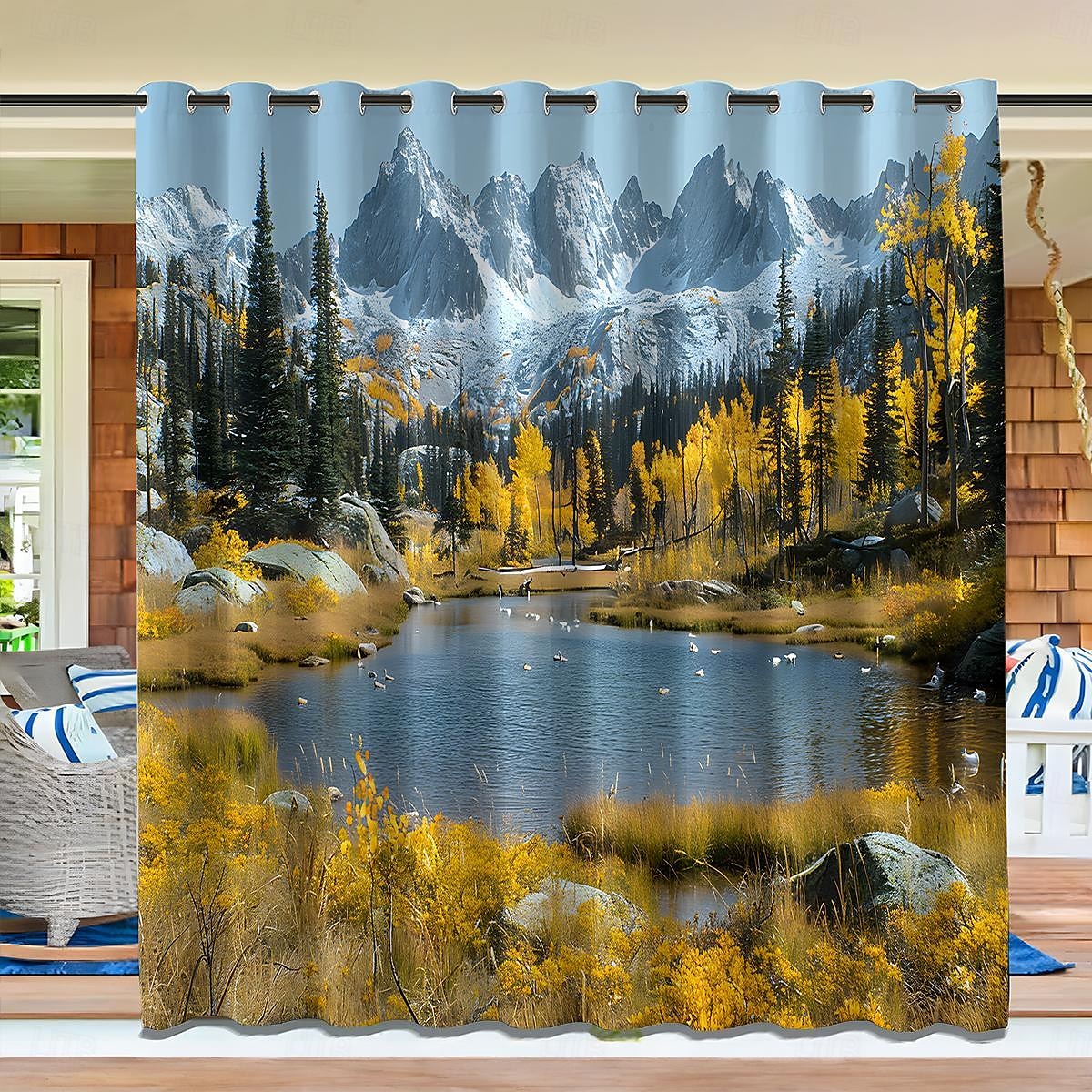 privacidade de cortina externa à prova d'água, cortinas deslizantes para pátio, cortinas de pérgula com ilhós e paisagem florestal para gazebo, varanda, varanda, festa, 1 painel de 2026 por $41.99 –P9