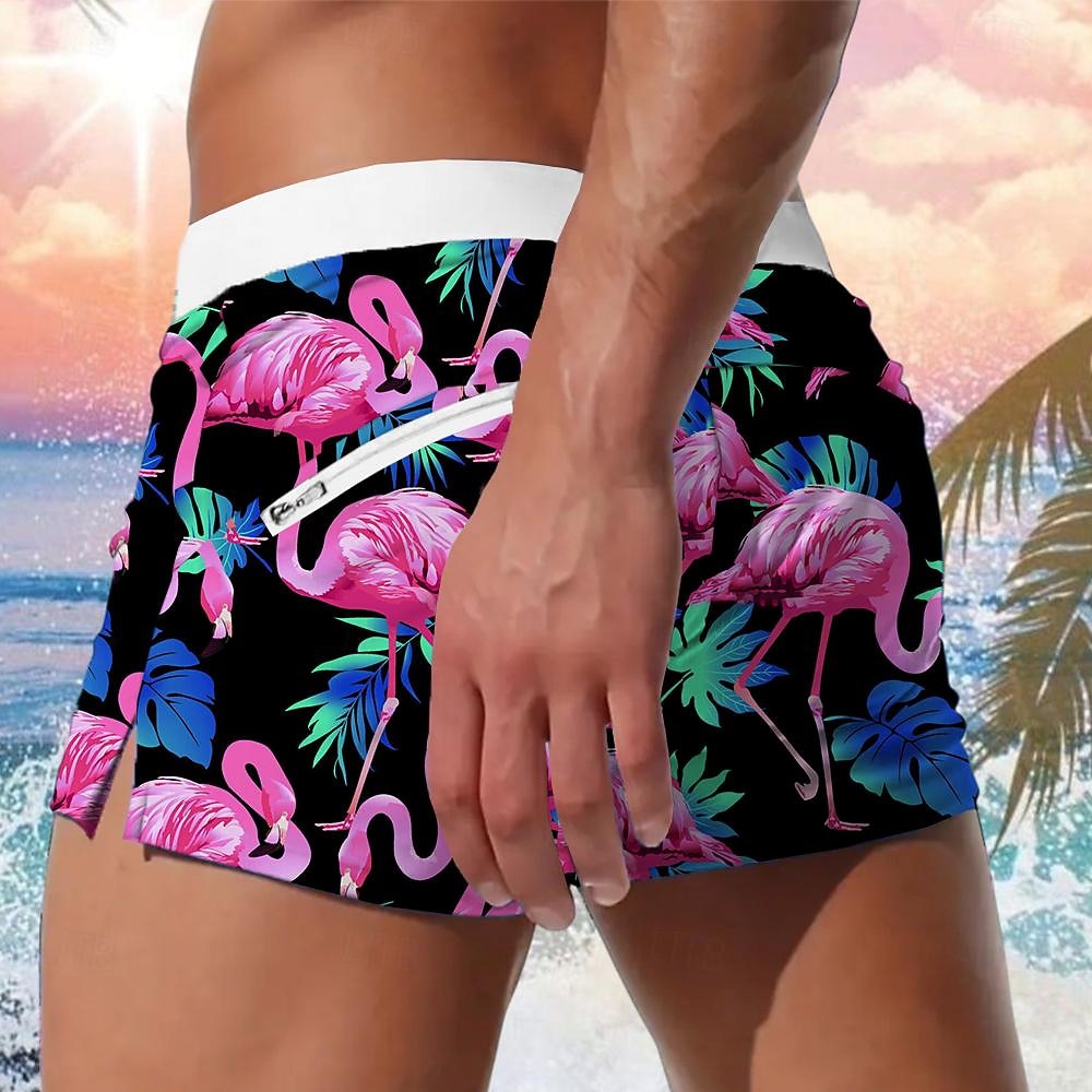 Herr Djur Flamingo Fågel Badshorts Boardshorts Boxershorts Medium Midja Mode Designer Helgdag Strand Simbassäng Snörning Ficka Elastisk midja Designer Kläder 2026 - $16.99 –P2