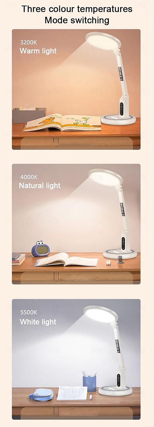 LED Desk Lamp Clock Table Lamp, USB Chargeable Dimmable Desk Lamp Plug-in LED Light Foldable Eye Protection Reading Night Light Dimmable Study table Lamp for Home Study Reading Night Light 2025 - $37.99 –P1