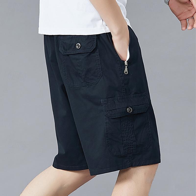 Men's Cargo Shorts Shorts Hiking Shorts Elastic Waist Multi Pocket Plain Wearable Short Outdoor Daily Camping & Hiking Fashion Classic Black Army Green 2025 - $17.99 –P2