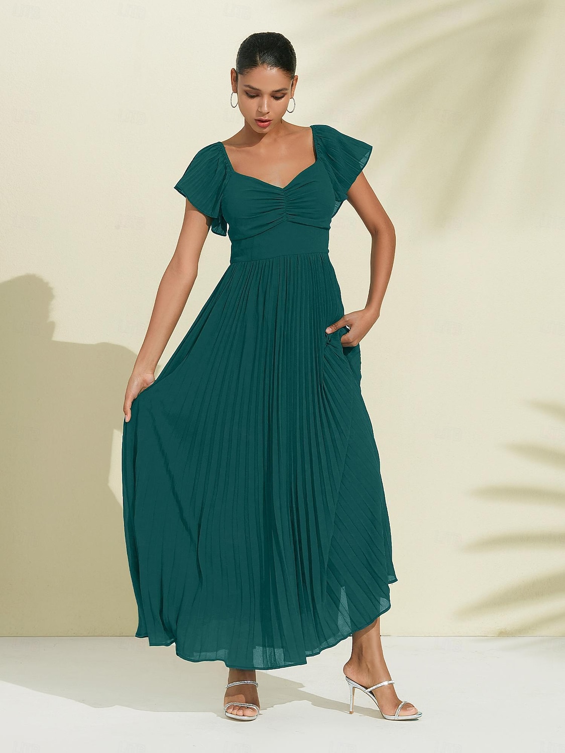 Royal Blue Chiffon Pleated Wedding Guest/Party A Line V Neck Short Sleeve Maxi Dress dress to impress 2024 2026 - $113.99 –P13