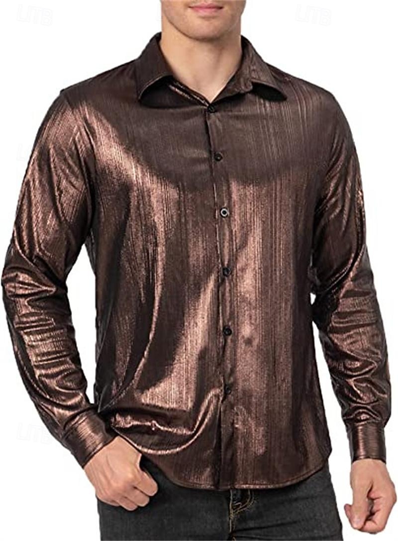 Metallisch 1980er Glänzendes Latex-Patent Hemd Disco Kostüm Herren Karnevalskostüm Halloween Karneval Alltagskleidung Pride Parade Pride-Monat Erwachsene Hemd 2025 - $24.99 –P7