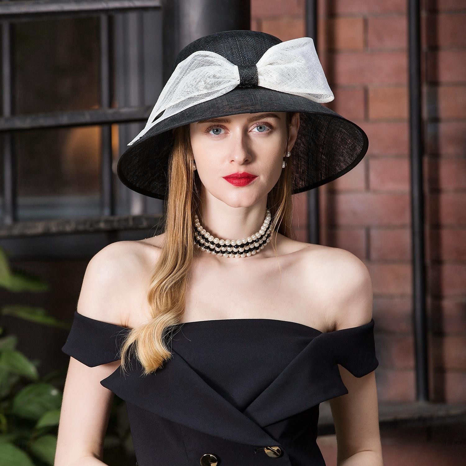 cappelli cappello a bombetta / cloche in lino cappello a secchiello cappello da sole matrimonio tea party matrimonio elegante con copricapo bowknot copricapo del 2025 a $52.99 –P2