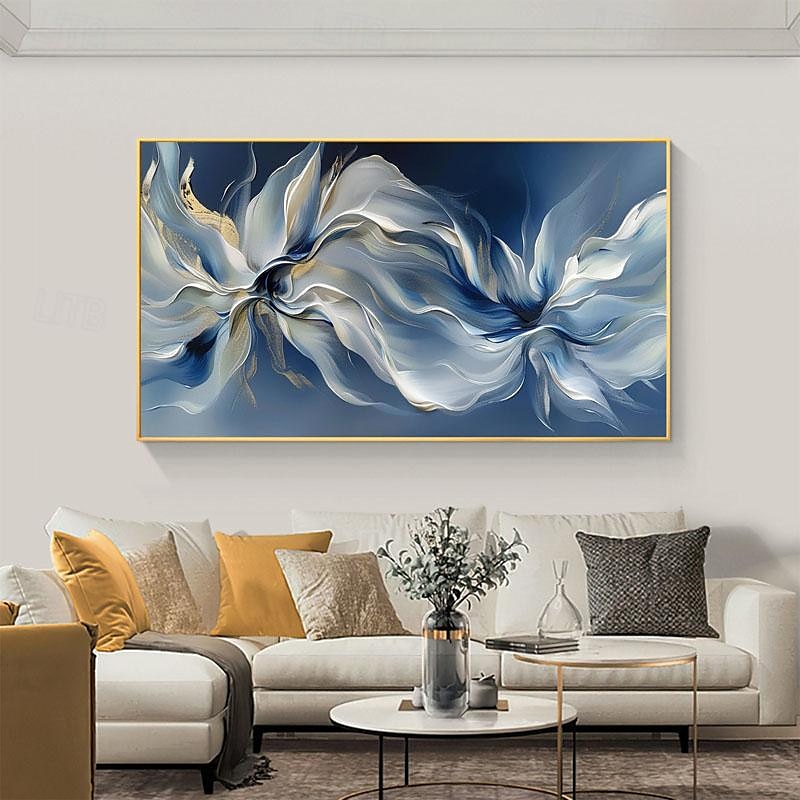 handgemachtes abstraktes Blüten Ölgemälde auf Leinwand groß original strukturiert blau weiß Blume Wand kunst individuell modern Zuhause Wohnzimmer Dekor Geschenk kein Rahmen 2025 - $141.99 –P8
