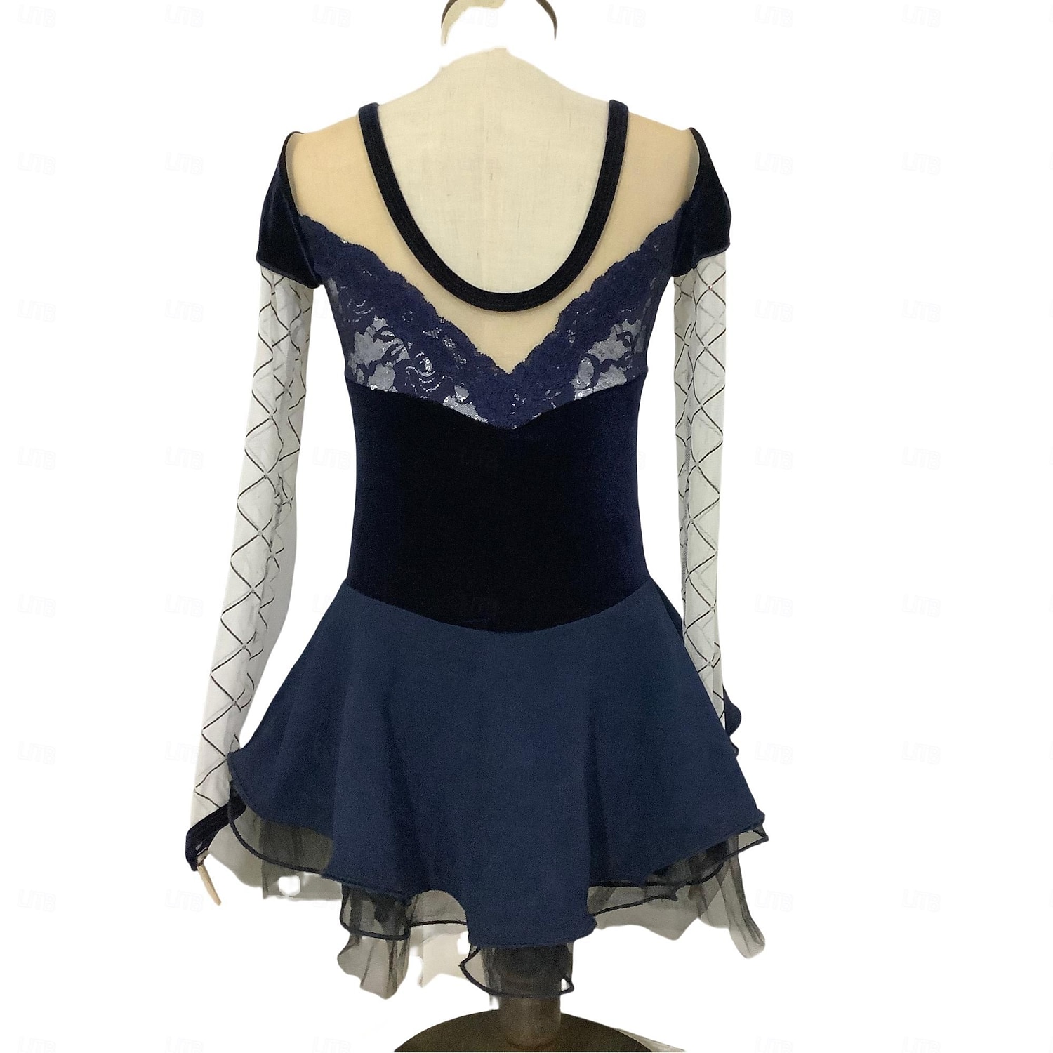 Vestidos para Patinação Artística Mulheres Para Meninas Patinação no Gelo Vestidos Azul Escuro Patchwork Thumbhole Com Transparência Elastano Com Stretch Treino Ensaio / Prática Profissional Roupa de 2026 por $390.39 –P2