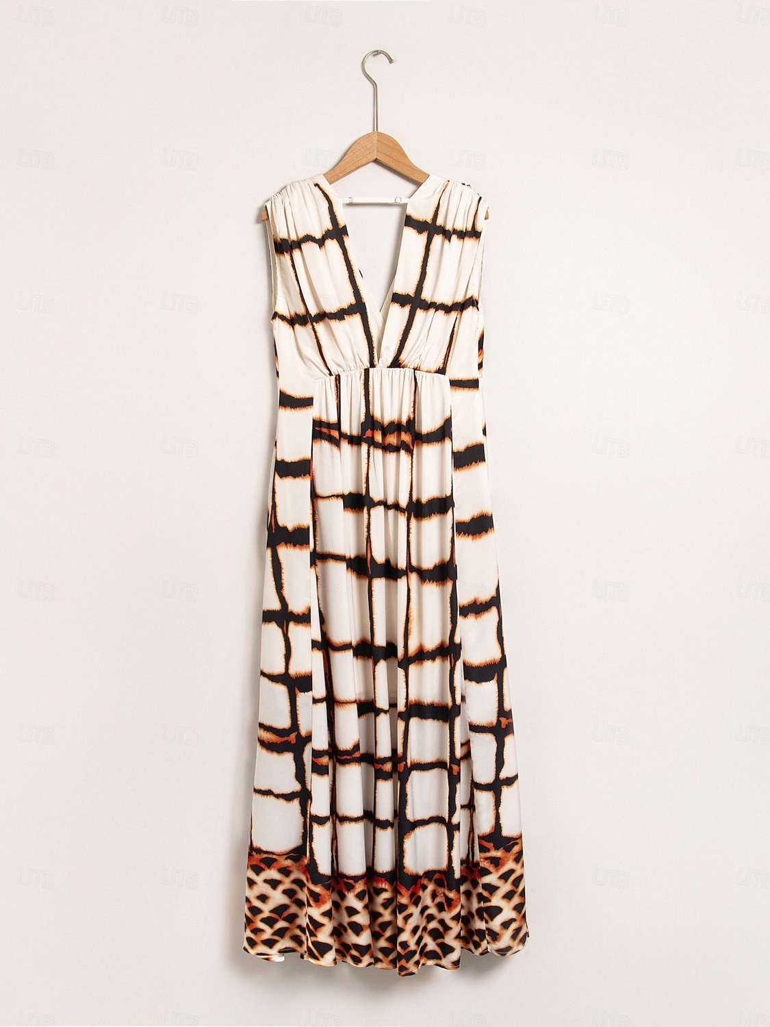 Satynowa sukienka maxi w panterkę ze skrzyżowanym przodem, bez rękawów 2025 - $114.99 –P8