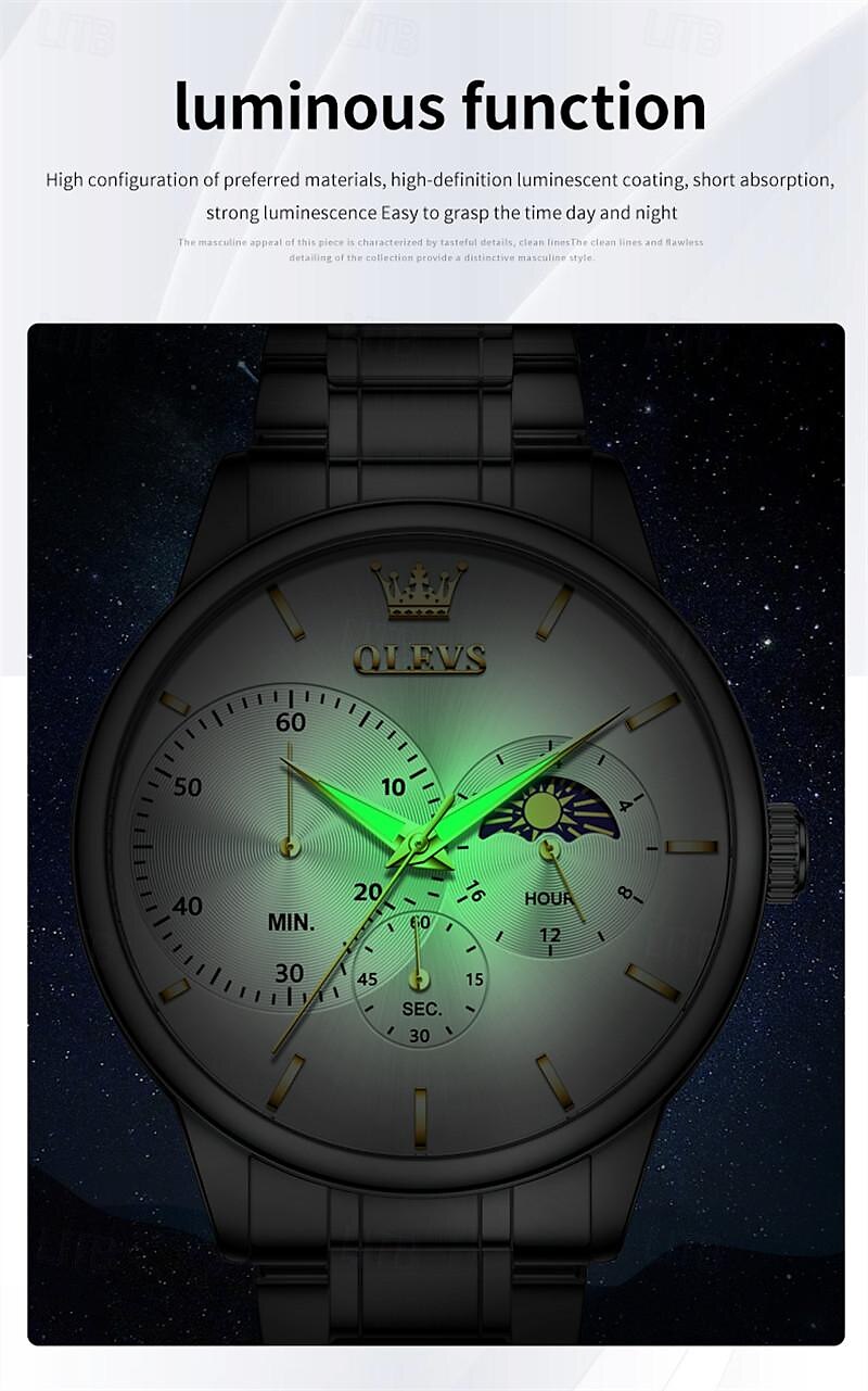 New Olevs Brand Business Men'S Watch Luminous Chronograph 24-Hour Indication Fashion Trend Leisure Multifunction Quartz Watch Steel Belt Waterproof Sports Men'S Wristwatch 2025 - $31.99 –P10