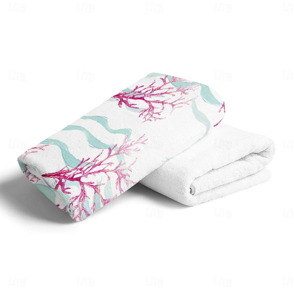 Ocean Series Seahorse Coral Print 100% Micro Fiber Beach Towel Oversized Soft and Quick-Dry, Absorbent, Soft, Versatile for Travel, Bath and Pool 2025 - $18.49 –P5
