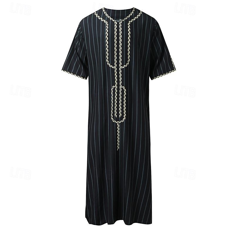 Hombre Ropa de salón Bata de noche Camisa de dormir Raya Elegante Confort Batas tipo kimono Diario Hogar Poliéster Transpirable Escote en Pico Manga Corta Primavera Negro Blanco 2026 - $29.99 –P6