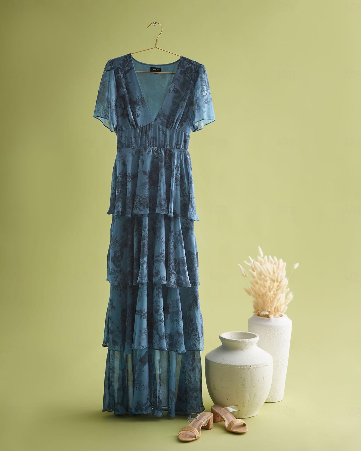 rochie de nunta dama rochie florala rochie de vara rochie lunga rochie maxi albastru maneca scurta flori flori/plante decolteu in v talie elastica imprimare primavara & vara decolteu in v-fata 2025 - $87.99 –P2