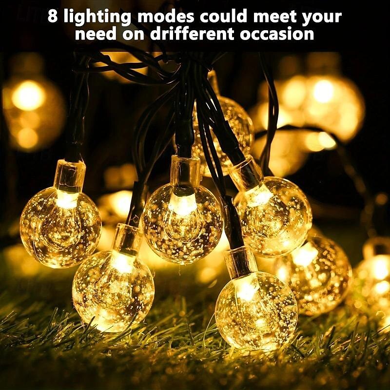 Elegant Wedding Reception Party Solar Powered Crystal Bubble Ball String Lights, 10M-100 LEDs 8 Lighting Modes for Christmas Garden, Camping, Parties, Weddings, Birthdays & Outdoor Decor 2025 - $38.99 –P3