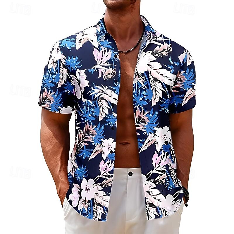 Herr Blommig Grafiska tryck Skjorta Hawaii skjorta Kort ärm Skjorta Nedvikt Utomhus Gata Svart Gul Rubinrött Marinblå Marinblå Mönster Kläder Mode Designer Ledigt Mjukt 2025 - $25.99 –P5