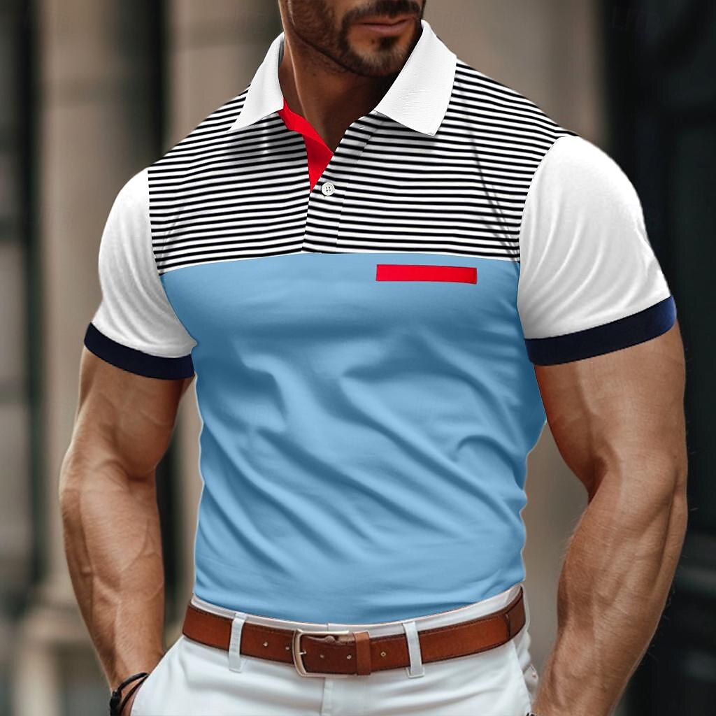 Homens Camiseta Polo Camisa de golfe Casual Feriado gola pólo com nervuras Manga Curta Moda Básico Bloco de cor Riscas Clássico Verão Normal Branco Amarelo Vinho Azul Marinho Azul Céu Camiseta Polo de 2025 por $22.99 –P10