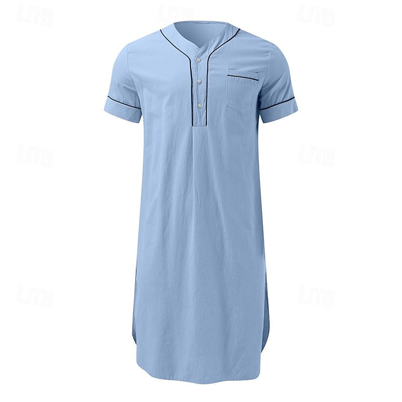 Bărbați loungewear Camasa de noapte Cămașă de noapte Culoare pură Stilat Confortabili Halate kimono Zilnic Casă Poliester Απαλό Respirabil În V Manșon scurt Buzunar Vară Primăvară Negru Alb 2026 - $29.99 –P7