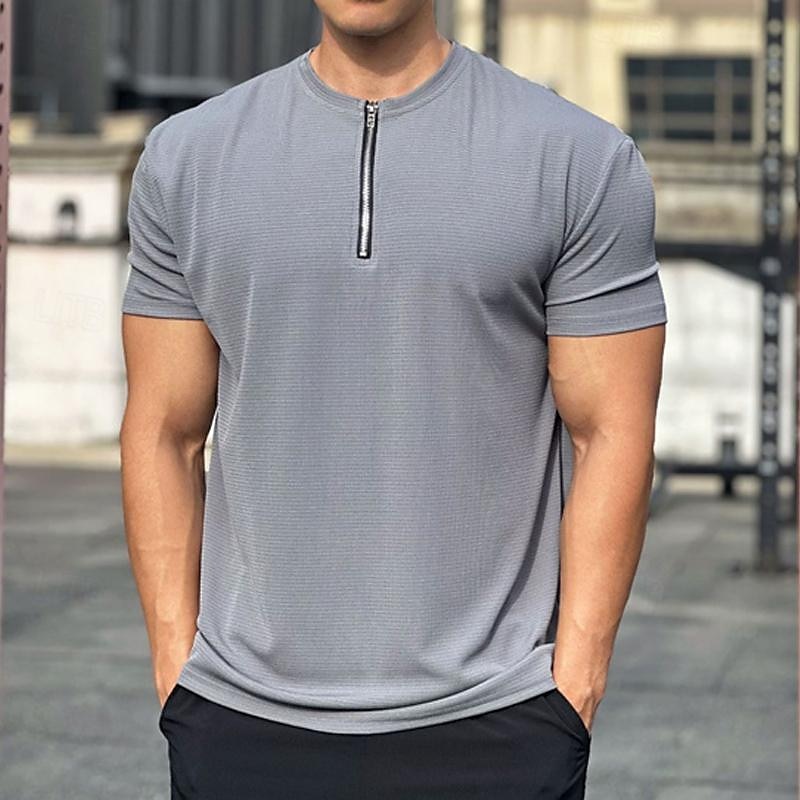 Hombre Camiseta Running Cremallera de un cuarto Manga Corta Camiseta Casual Ropa Deportiva Transpirable Suave Entrenamiento de gimnasio Corriendo Paseo Ropa de deporte Ropa de Deporte Color sólido 2025 - $18.49 –P6