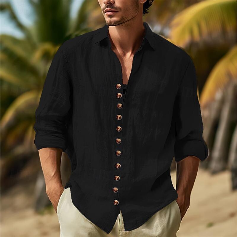 Per uomo Camicia Camicia casual Camicia con Bottoni Camicia di cotone Semplice Vacanza Camicia hawaiana Nero Bianco Rosa Azzurro cielo Manica Lunga Collo ripiegato Primavera & Autunno Abbigliamento del 2025 a $27.99 –P2