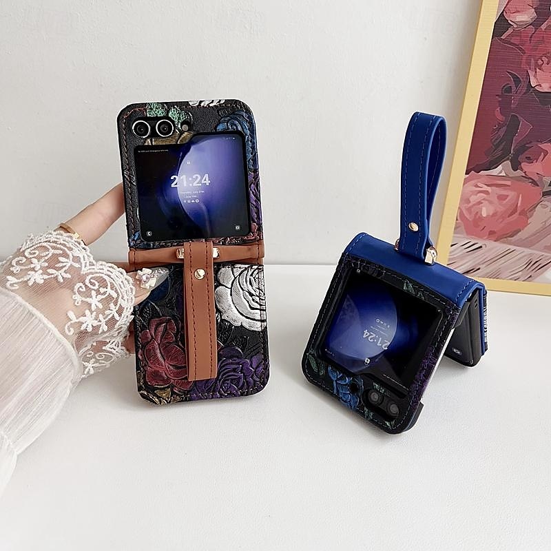 telefone Capinha Para Samsung Galaxy Z Virar 6 Z Flip 5 Z Flip 4 Z Flip 3 Capa traseira com cordão com pulseira Slot para cartão TPU Couro PU de 2025 por $22.99 –P8