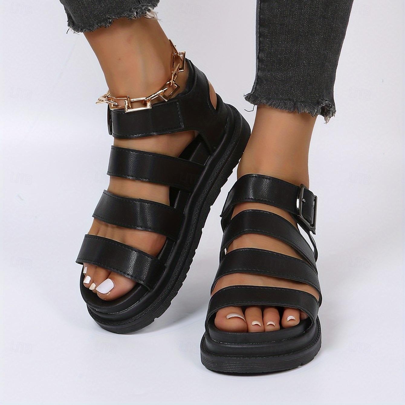 Women's Black Gladiator Sandals – Chunky Platform Summer Shoes with Adjustable Straps, Stylish & Comfortable for Casual Outings & Beach Wear 2025 - $26.99 –P2