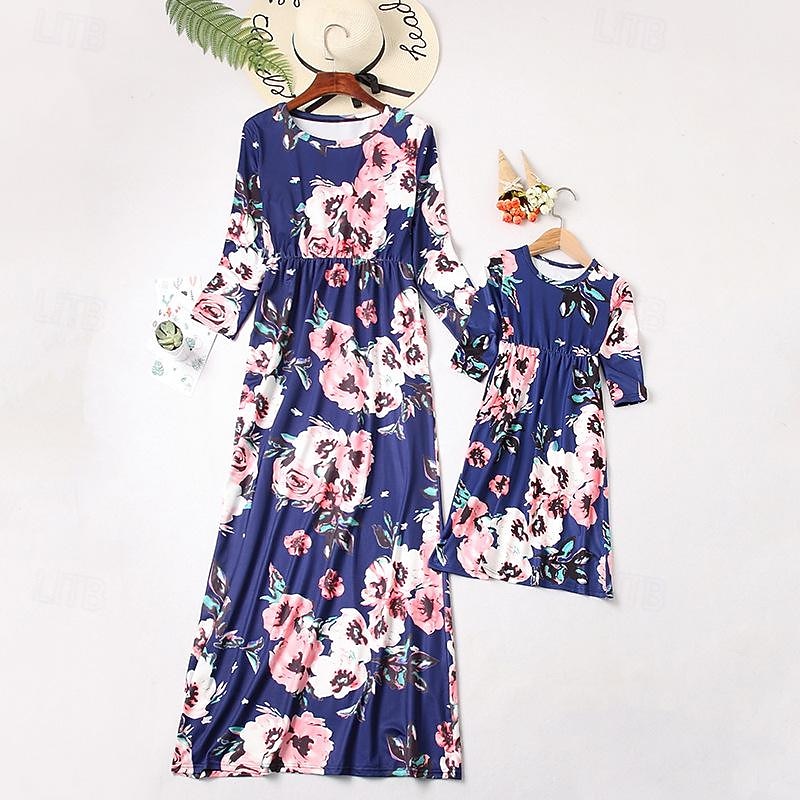 Mommy and Me Dresses Graphic Home Black White Pink Long Sleeve Mommy And Me Outfits Daily Matching Outfits 2026 - $13.99 –P10