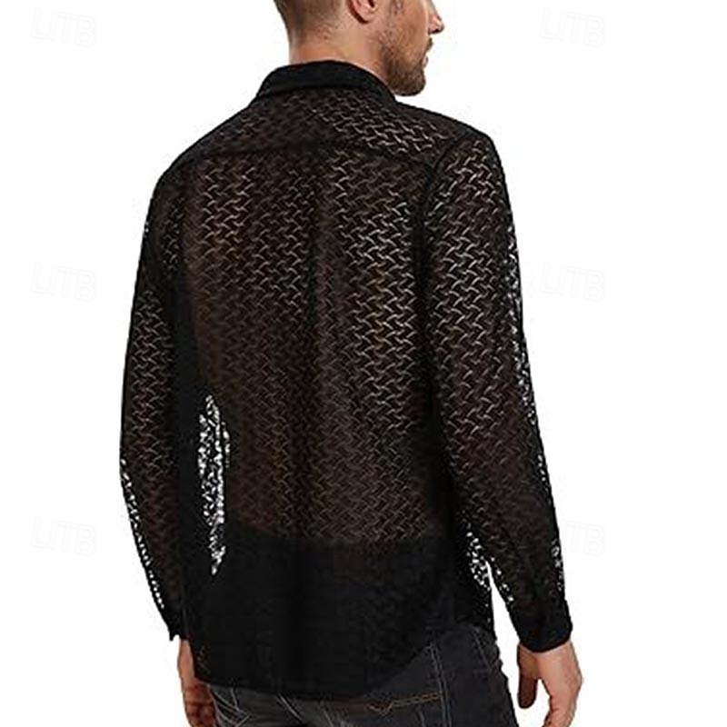 Per uomo Camicia Camicia estiva Camicia a rete Camicia trasparente Camicetta trasparente Nero Bianco Manica lunga Liscio Bavero Hawaiano Per eventi Retato Abbigliamento Di tendenza Informale Comodo del 2025 a $24.99 –P5