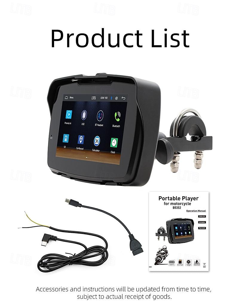 φορητό αυτοκίνητο μοτοσικλέτας 5 ιντσών mp5 player carplay hd οθόνη αφής ip65 αδιάβροχη πλοήγηση 2025 - $223.99 –P1