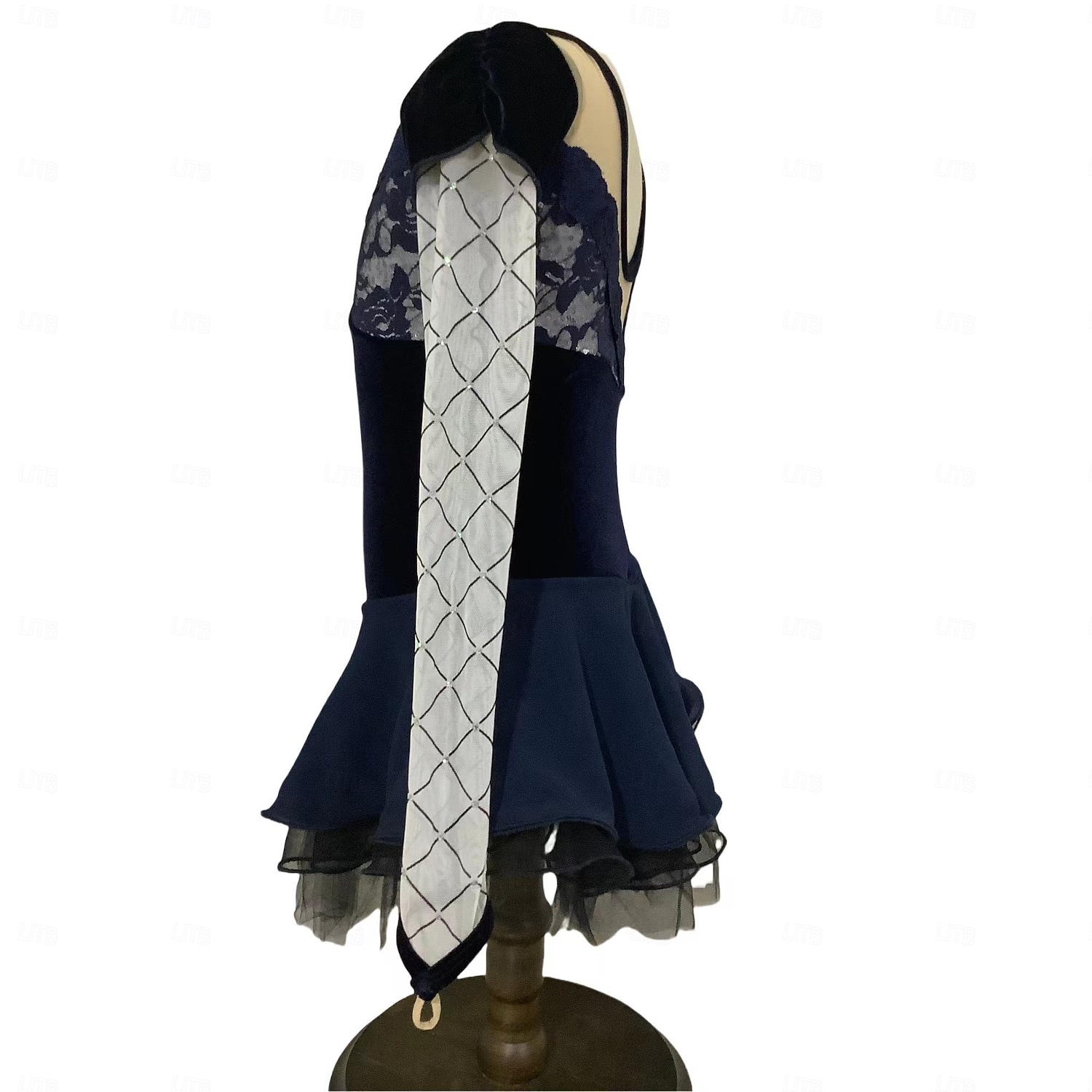 Vestidos para Patinação Artística Mulheres Para Meninas Patinação no Gelo Vestidos Azul Escuro Patchwork Thumbhole Com Transparência Elastano Com Stretch Treino Ensaio / Prática Profissional Roupa de 2026 por $390.39 –P3