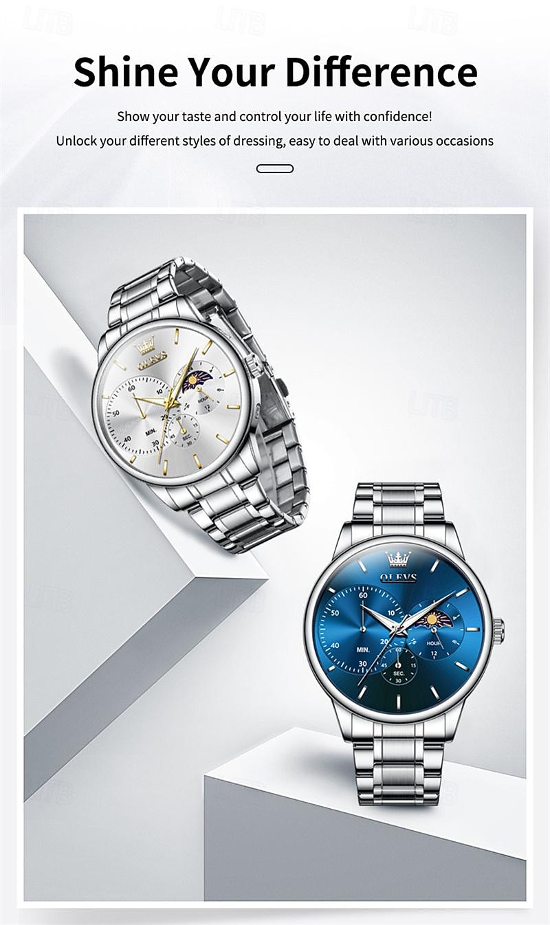 New Olevs Brand Business Men'S Watch Luminous Chronograph 24-Hour Indication Fashion Trend Leisure Multifunction Quartz Watch Steel Belt Waterproof Sports Men'S Wristwatch 2025 - $31.99 –P2