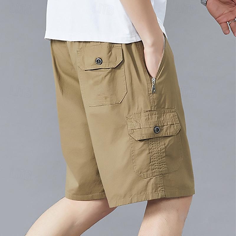 Men's Cargo Shorts Shorts Hiking Shorts Elastic Waist Multi Pocket Plain Wearable Short Outdoor Daily Camping & Hiking Fashion Classic Black Army Green 2025 - $17.99 –P4