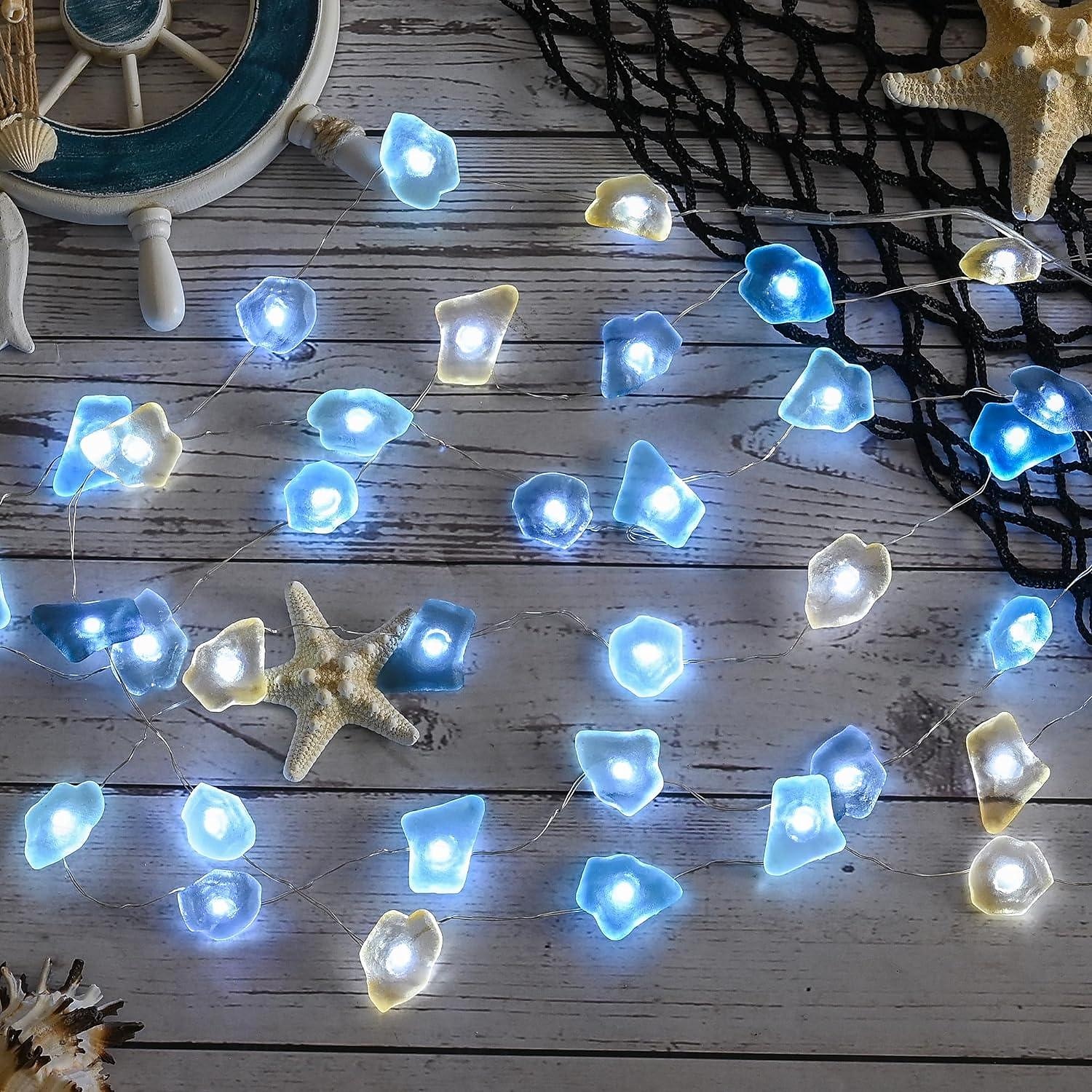 2025年 オーシャンシリーズストリングライト、シーストーン装飾夏ストリングライト 2m 20LED 3m 30LED 海辺パーティー装飾沿岸ストリングライト電池式フェアリーライトホリデー寝室誕生日パーティーウェディングデコレーション コレクション – $13.49 –P2