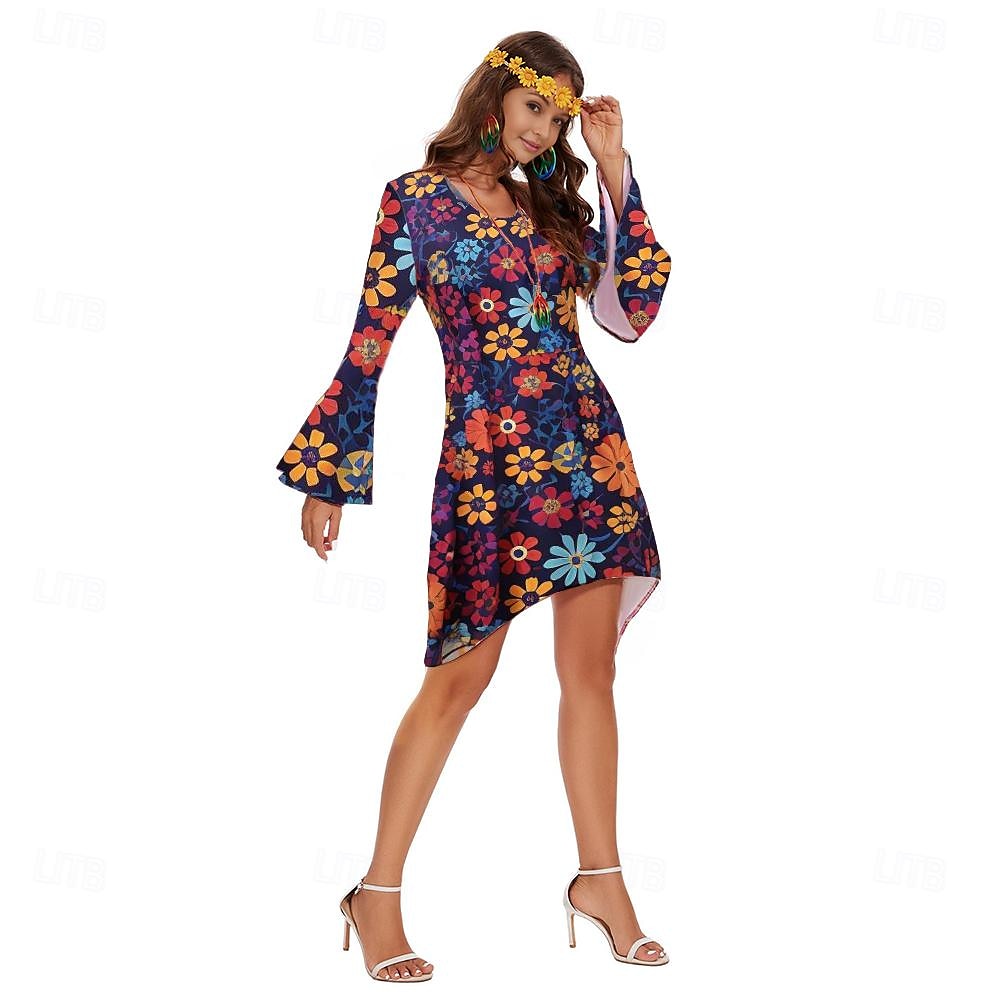 Rétro Vintage Années 1970 Déguisement Années 70 Femme Manche cloche Hippie Fleur / Floral Col en U Déguisement Femmes Halloween Carnaval Mascarade Soirée Tenue quotidienne Défilé de la Fierté Adulte de 2025 ? $23.99 –P9
