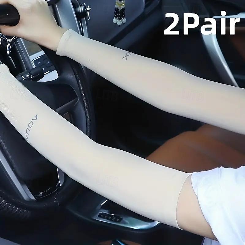 2pairs Long Solid Color Sun Sleeves, Thin High Elastic Cooling Arm Cover, Summer Sport Sleeves For Running Fishing Riding 2025 - $9.49 –P18