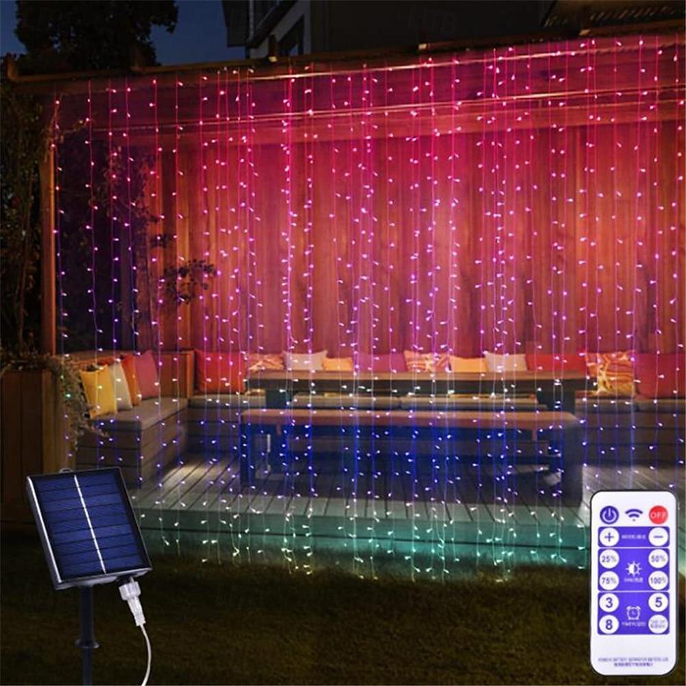 Elegant Wedding Reception Party Outdoor Solar LED String Lights, USB Charging Curtain Fairy Lights 3*3m, Christmas Icicle String Lights Waterfall Lamp Wedding Room Garland Garden Outdoor Decor 2025 - $42.99 –P4